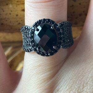 Natural Black Spinel Sterling Silver Ring Size 6